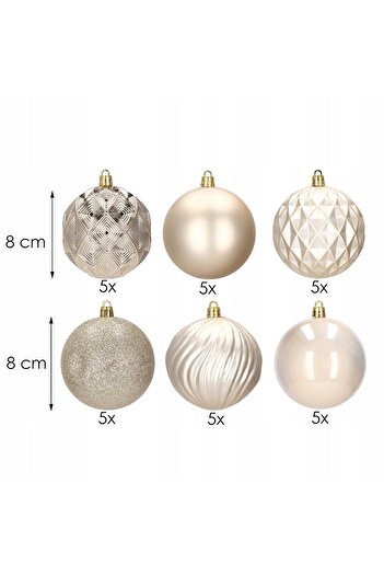 SERSIMO Christmas bauble set, 30 pieces, 6 models, 8cm, gold