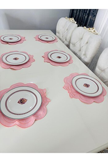 İNCİ ÇEYİZ 6 Pieces First Quality Linen Ribbon Pattern Embroidered American Tablecloth