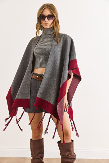 Olalook Women's Smoked Color Block Poncho Cardigan Hrk-19000423