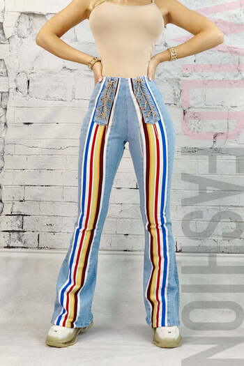 WildFashion Flared pants with colorful stripes D209RR-411
