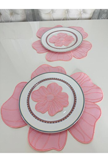İNCİ ÇEYİZ 4 Pieces First Quality Linen Bloom Floral Pattern Embroidered American Serviette and Presentation Napkin