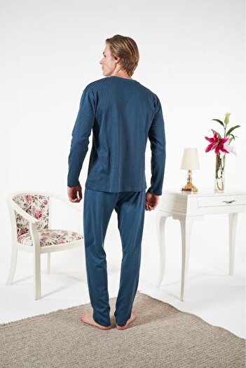 Estiva Combed Cotton Interlock Checkered Long Sleeve Men's Pajama Set
