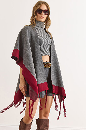 Olalook Women's Smoked Color Block Poncho Cardigan Hrk-19000423