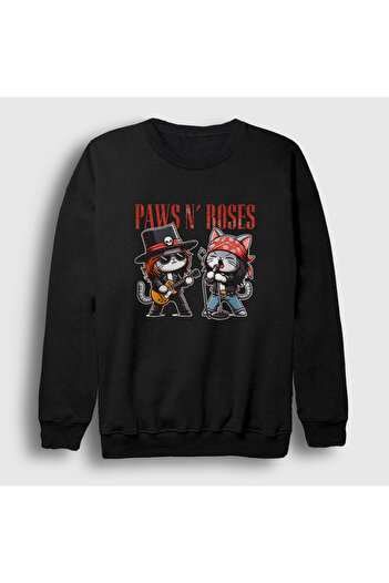 Presmono Unisex Black Paws N' Roses Guns N' Roses Cat Sweatshirt 578998Tt