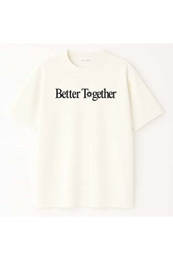 Coredra Better Together Oversize Fit Men's T-Shirt Ecru C101