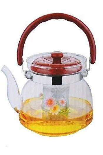 Generic Lenkou Teapot with Floral Design and Infuser Transparent/Red