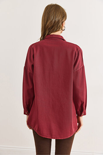Olalook Women's Burgundy Double Pocket Cotton Gabardine Shirt Gml-19001272