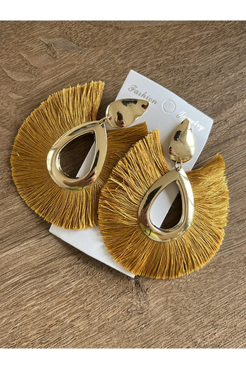 Büyük Hanım Brown Metal Alloy Style Women's Earrings with Large Tassels