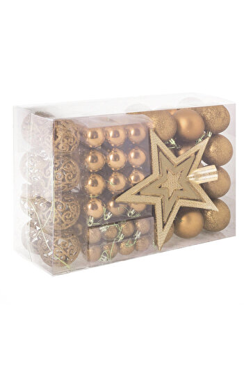 SERSIMO Christmas baubles and decorations set, 100 pieces, various sizes with star, gold