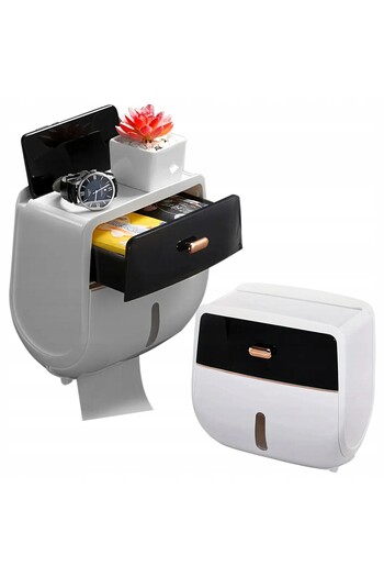 zola 2-in-1 toilet paper holder, with shelf and drawer, waterproof, 21 × 12.5 × 23 cm, white