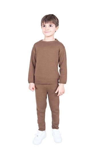 Ozmoz By Mukadder Özden Organic Cotton Winter Brown Unisex Tiny Children's Knitwear Sweater