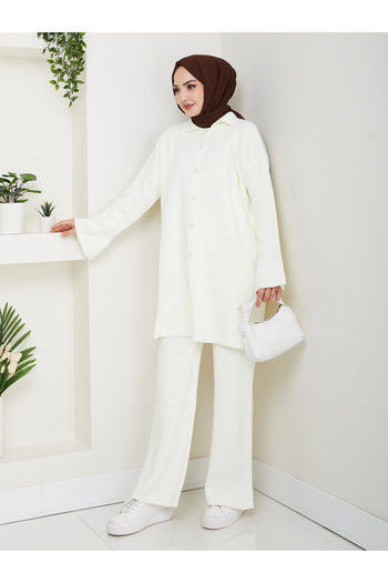 Kirazgym Oversize Ribbed Steel Knit Detailed Cardigan Pants Knitwear Set