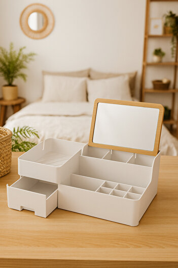 Kitchen Life Mirrored 12-Compartment Bamboo Lid Drawer Desktop Organizer - Makeup Storage - Organizer