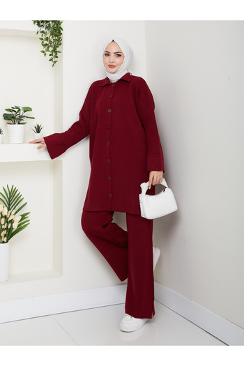 Kirazgym Oversize Ribbed Steel Knit Detailed Cardigan Pants Knitwear Set