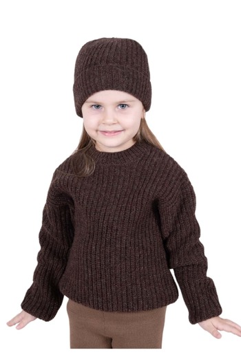 Ozmoz By Mukadder Özden Organic Wool Thick Winter Brown Unisex Tiny Children's Sweater