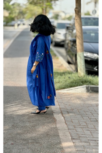 Ruh Collections Royal Blue Floral Embroidered Anarkali Kurta Set