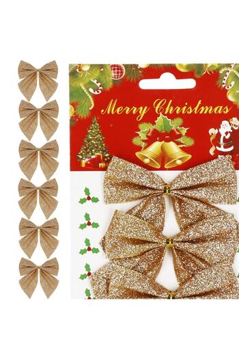 SERSIMO Set of 6 Christmas tree ornaments, bow, 8cm, gold