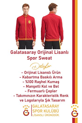 Galatasaray Αυθεντικό ανδρικό φούτερ με φερμουάρ με ψηλό γιακά