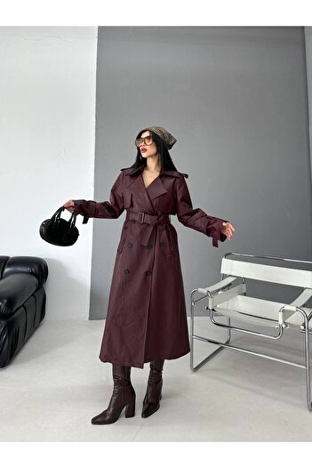 ZF BUTİK Premium Leather Trench Coat with Epaulettes