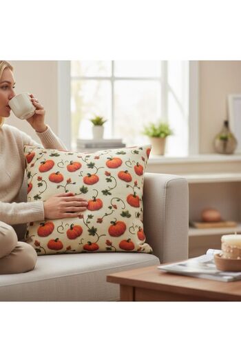 ANJEAHOME Halloween 3D Embroidery Effect Pumpkin Pattern Throw Pillow Cover, Digital Printed-45X45 cm (Without Inner Filling)