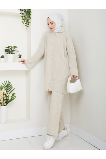 Kirazgym Oversize Ribbed Steel Knit Detailed Cardigan Pants Knitwear Set