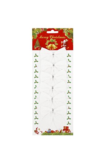 SERSIMO Set of 6 Christmas tree ornaments, bow, 8cm, white