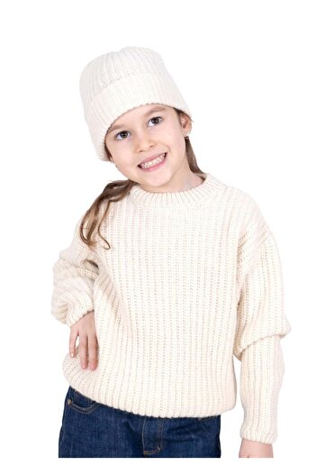Ozmoz By Mukadder Özden Organic Wool Thick Winter Cream Unisex Tiny Children's Knitwear Sweater