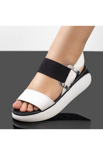 BMoD Black and white women's genuine leather sandals with thick sole MOD08789