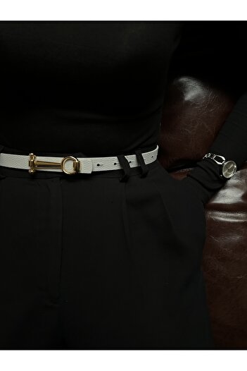 LİA KEMER Classic Gold Long Buckle Model Women's Belt Waist Belt Coat Belt Dress Belt Trouser Belt