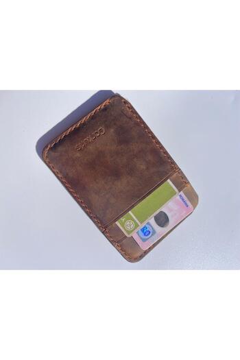 OMP Card holder wallet, Brown Genuine Leather