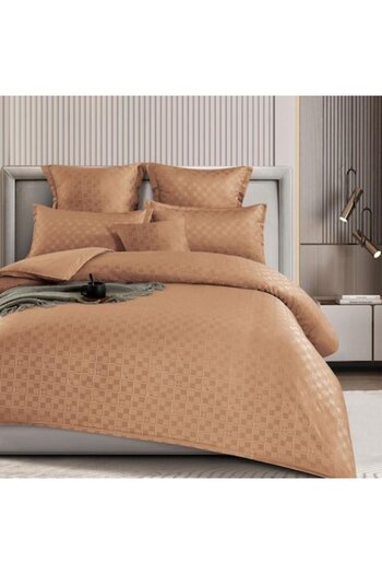 Casa de Vis Double Bed Linen Set, Satin Cotton, 180 x 200 cm, 6 pieces, Elastic, Brown,