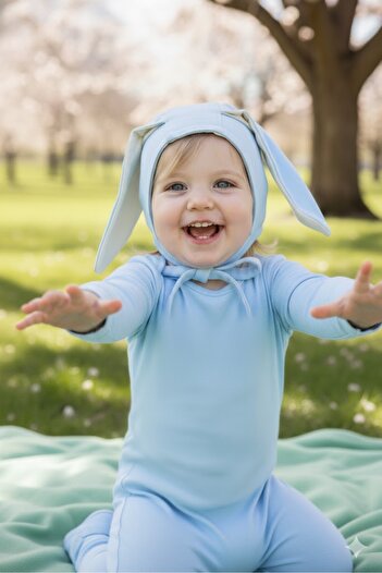 Babygiz Baby Girl and Boy 100% Cotton Combed Extra Soft Rabbit Ear Lace-Up Double Layer Beanie