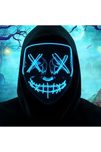 zola Halloween LED mask, black with blue LEDs, plastic, remote control, 21 x 17 cm