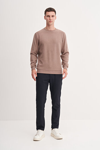 Cazador Ανδρικό φούτερ Camel Slim Fit από βαμβακερό μείγμα Σελανίκης πλεκτό