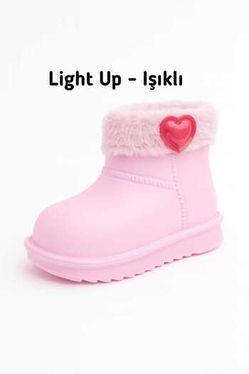 LİASSHOES Lighted Heart Furry Girl's Rain Boots Woolly