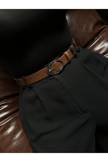 LİA KEMER Oval Patterned Silver Buckle Model Women's Belt Waist Belt Coat Belt Dress Belt Trouser Belt