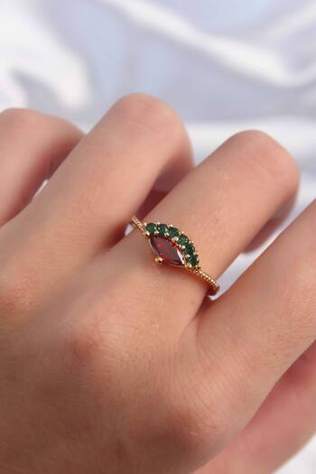 Clariss Brass Gold Color Colorful Zircon Stone Adjustable Watermelon Model Ring