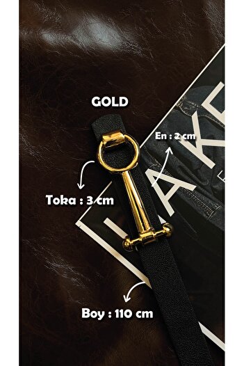 LİA KEMER Classic Gold Long Buckle Model Women's Belt Waist Belt Coat Belt Dress Belt Trouser Belt