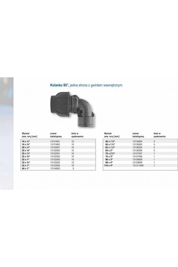 Other PP clamping elbow 90 degrees 40x54 GW internal thread PN16 for PE pipes, black