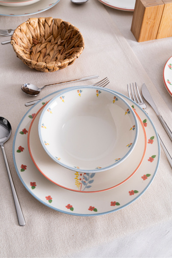 RUBİ PORSELEN Liora Floral Patterned 16 cm Porcelain Soup Bowl Plate - 6 Pieces