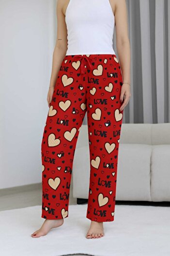 EFSACE Women's Cotton Microsuede Breathable Fabric Ribbon Waist Detail Printed Pocketless Women's Pajama Bottom