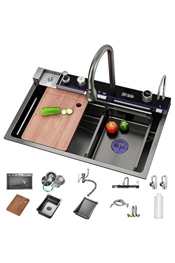 OEM Chiuvetă de bucătărie multifuncțională cu accesorii, LCD, neagră