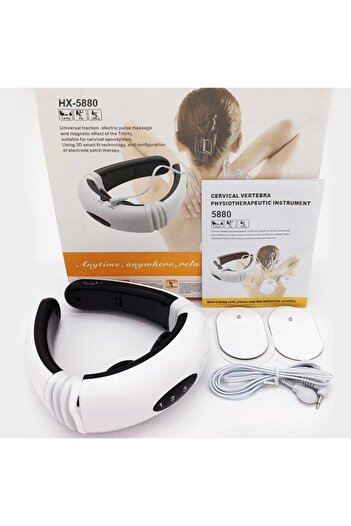 OEM Massage device HX-5880 with electromagnetic pulses for neck and back, 2 body electrodes, 6 modes, wh