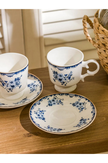 LC Waikiki Lcw Home Blue Printed 2-Person Porcelain Coffee Cup Set 90 ml