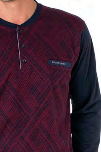 Pierre Cardin 6108 Men's Burgundy Long Sleeve Buttoned Collar Pajama Set