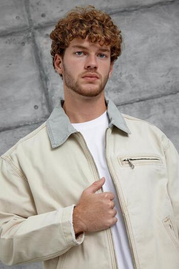 NOMARC Cream Mmx Denim Jacket with Pocket Detail