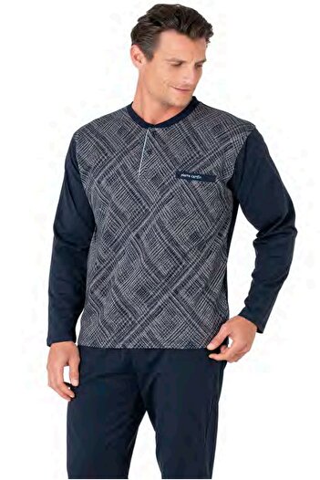 Pierre Cardin 6108 Men's Navy Blue Long Sleeve Buttoned Collar Pajama Set
