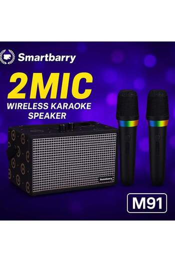 Generic Smartbarry M91 Portable Karaoke System with Dual Wireless Microphones RGB Light Mic High Quality Blu