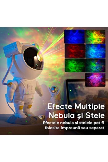 victiny Proiector laser pentru astronauți - lumină nocturnă ambientală cu LED, nebuloase și stele, rotație la 360°, temporizator, telecomandă