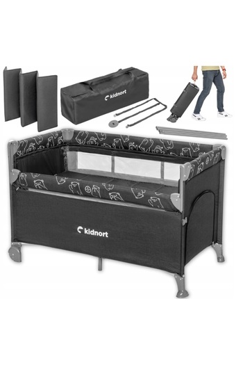 Kidnort 3 in 1 folding cot for children, Kidnort, with two levels, sliding side, ventilation mesh,